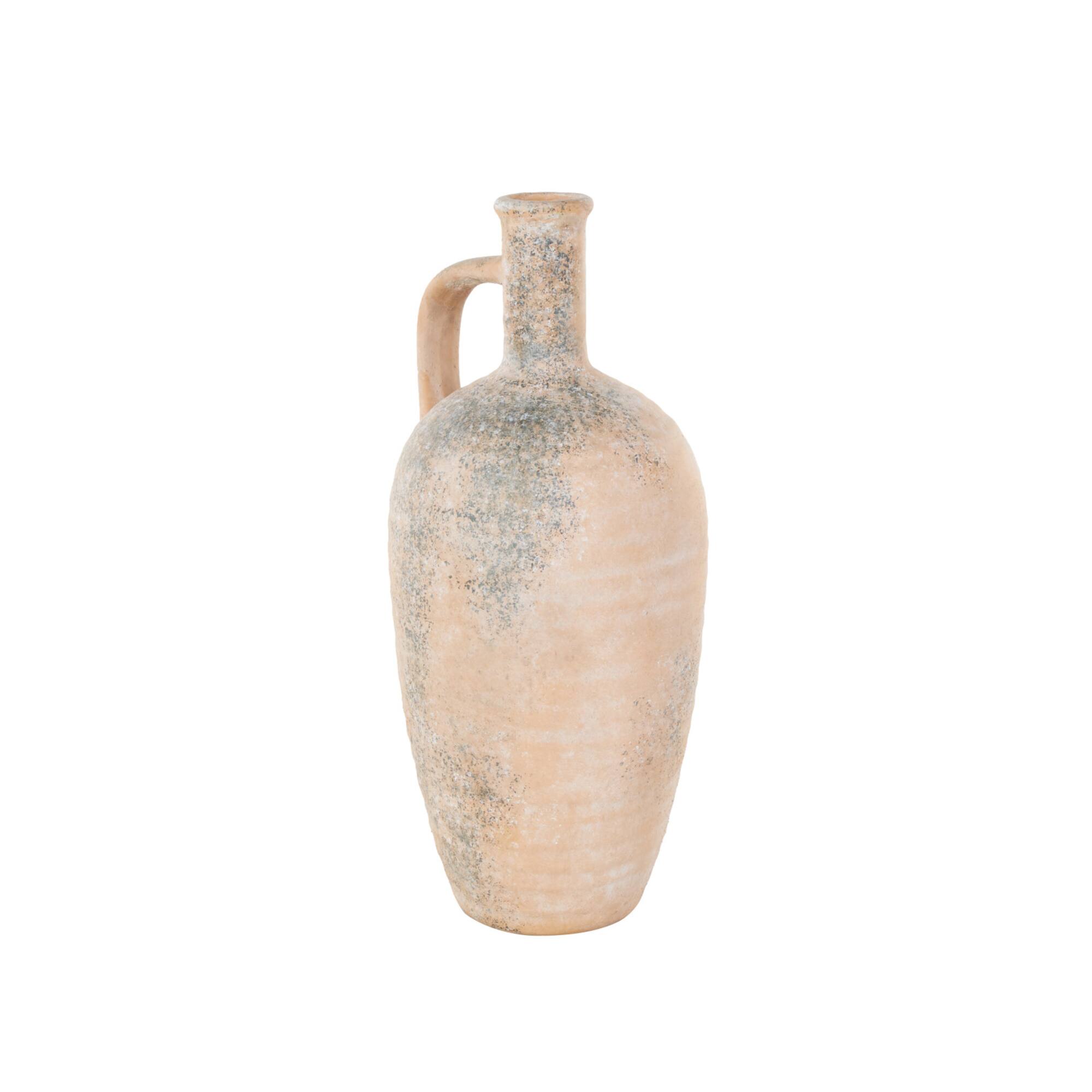 18" Beige Ceramic Antique Style Distressed Vase with Handles